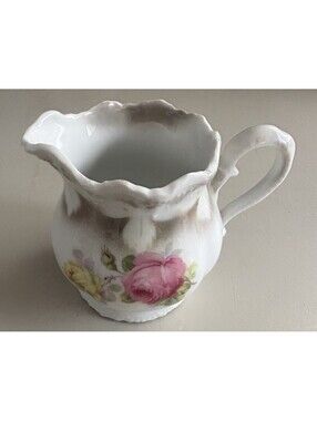 Antique VTG Leuchtenburg Germany Porcelain Pitcher Jug Vase Pink Roses 5.5"